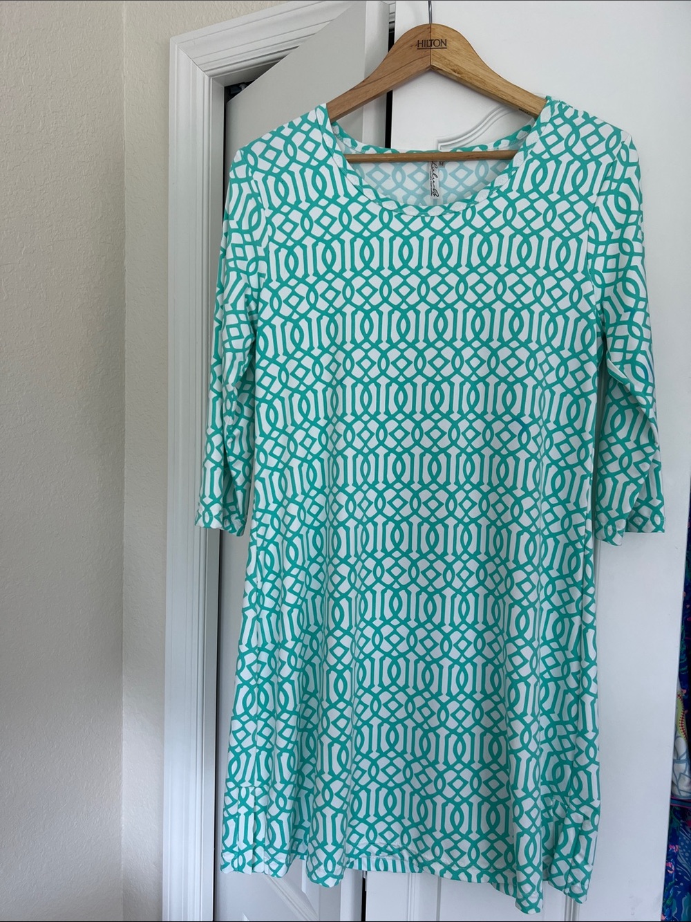 Lulu-B Aqua Geometric Midi Shift Dress